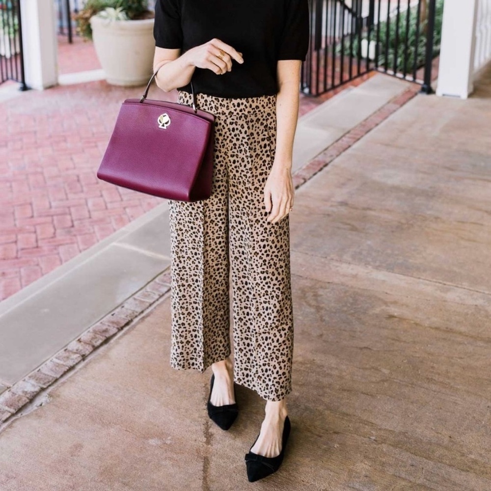 NEW J Crew The Harvey 100% Silk Leopard Print Wide Leg Pants Women’s Size 14